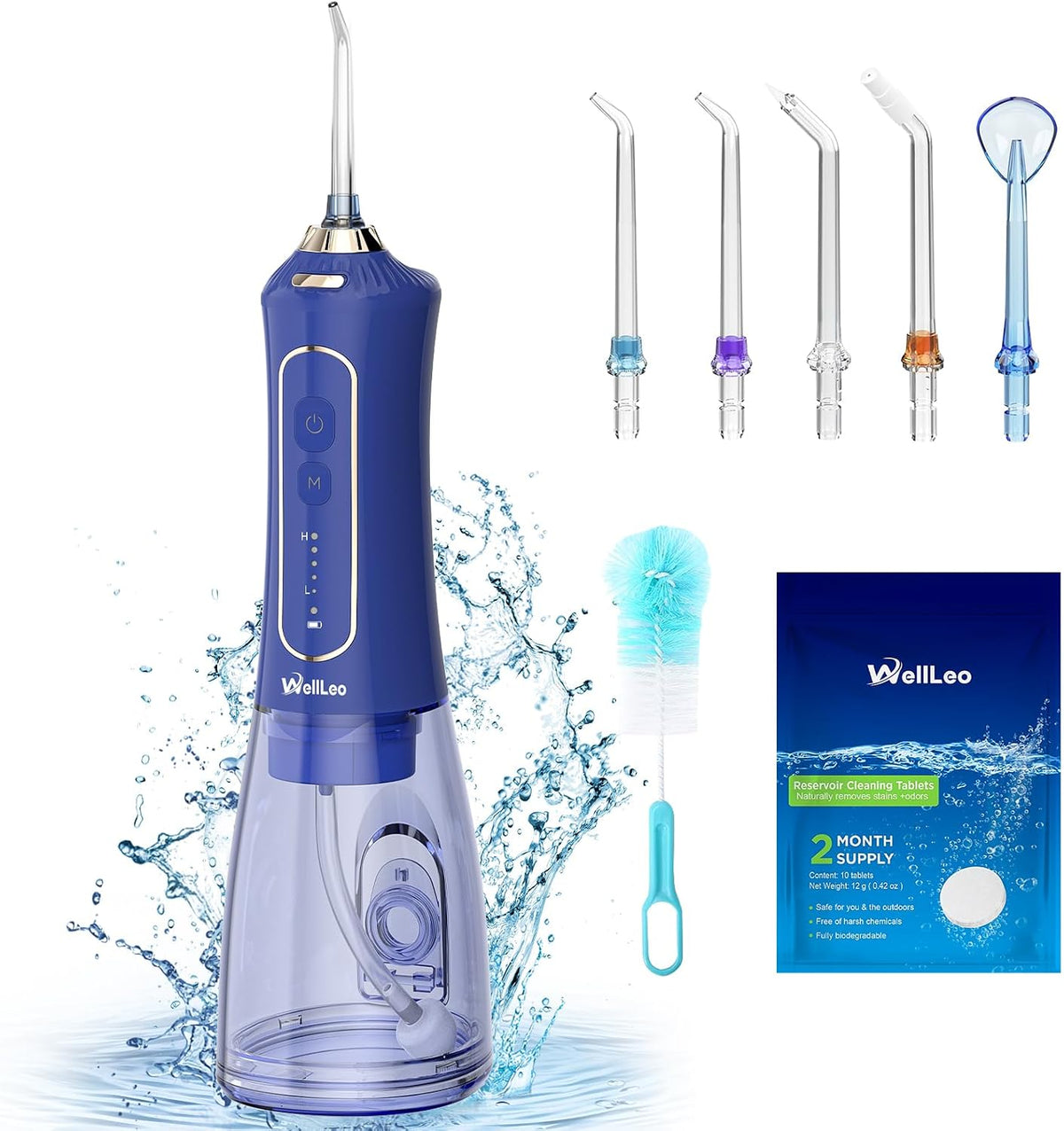 WellLeo Water Flossers for Teeth, 300ML Cordless Oral Irrigator Rechargeable Dental Flosser Picks with 5 Modes 5 Jet Tips,IPX7 Waterproof Teeth Cleaner for Braces Gum Care, Home Travel Use