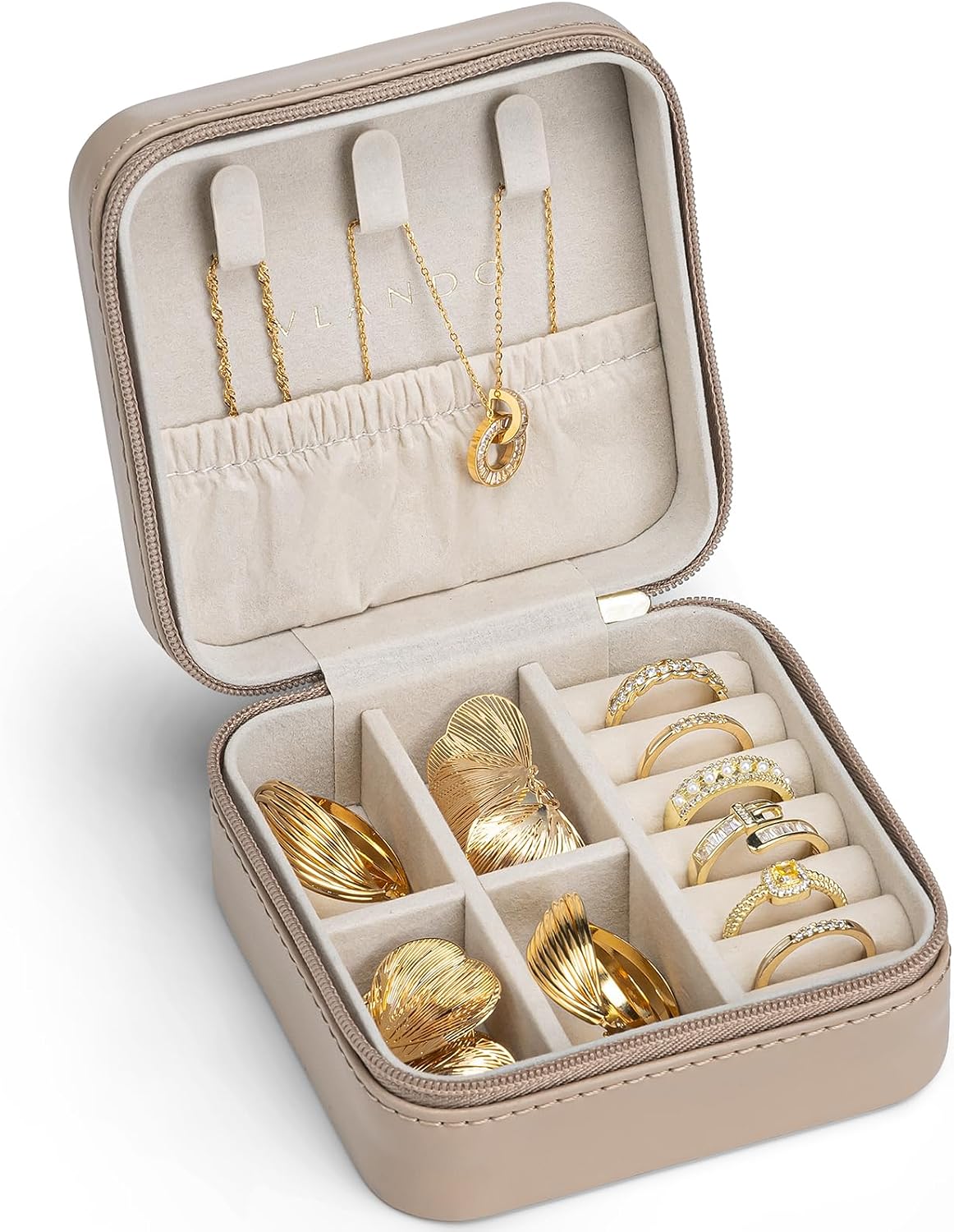 VLANDO Travel Jewelry Case, Compact Design, Necklace Hook, Anti-Tangle