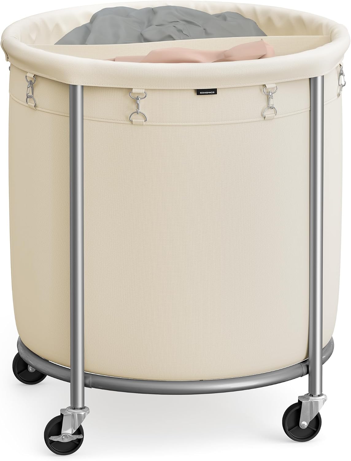 SONGMICS Laundry Basket with Wheels,190L, Steel Frame, Removable Bag