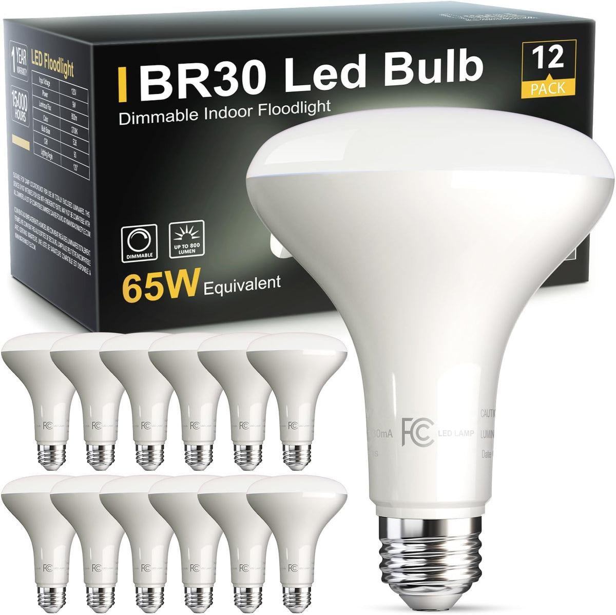 TJOY 12 Pack BR30 Flood Light Bulb Indoor, Soft White Recessed Light Bulbs