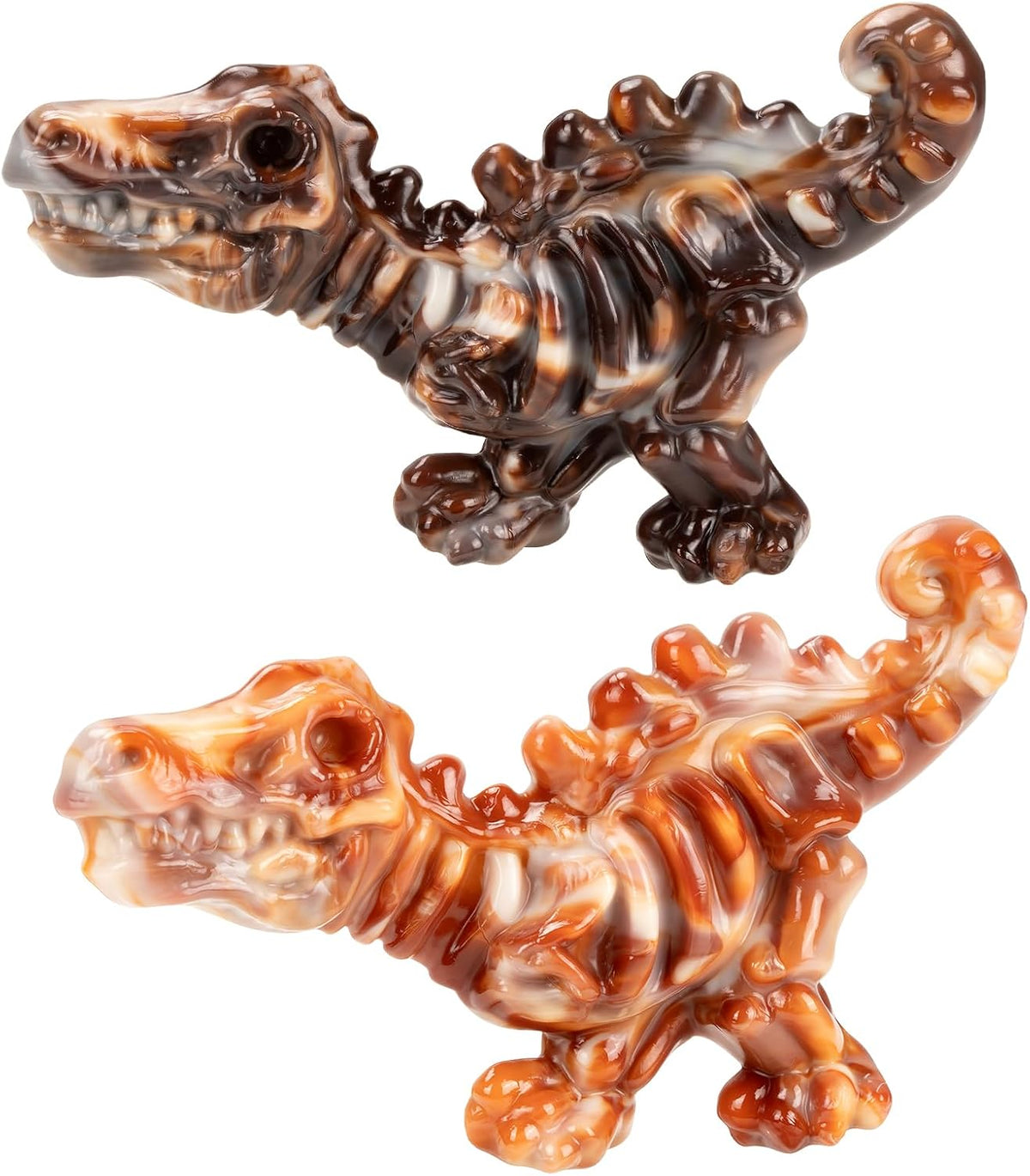 DinoBone 2-Pack Tough Dog Chew Toys for Aggressive Chewers, Rock-Hard Nylon | Bacon Flavor Bones for Large Dogs 20–90 Lb, Designed for Power Chewers and Helps Redirect Destructive Chewing, Amber Color