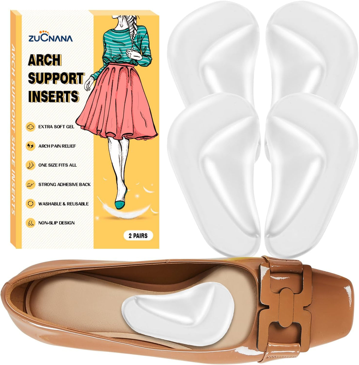ZUCNANA Arch Support Inserts for Women Flat Feet Plantar Fasciitis 6 Pairs