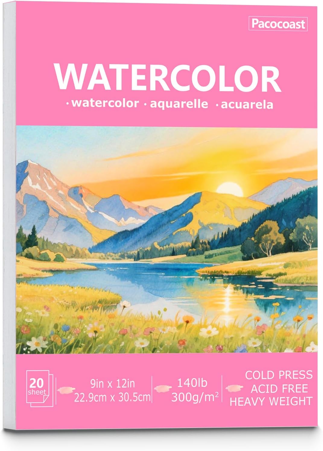 Pacocoast Watercolor Paper, 9"X12" Cold Press Water Color Paper Pad,Teal