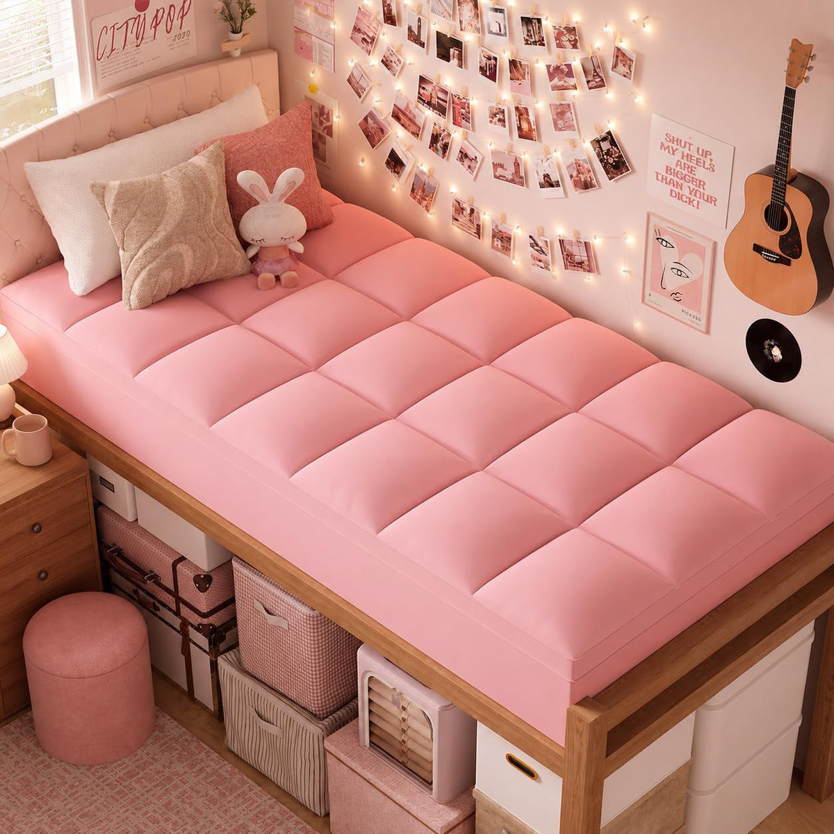 ELEMUSE Twin XL Mattress Topper for College Dorm, Thick Pillow Top Bed Pad