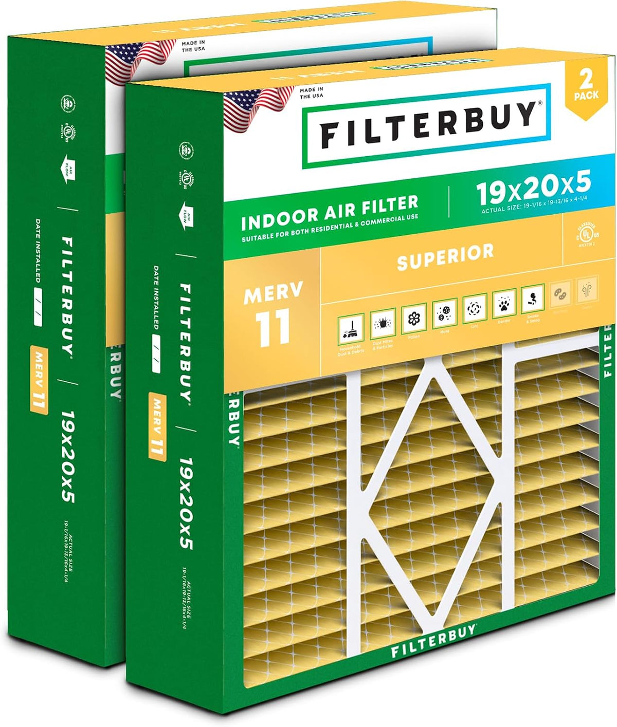 Filterbuy 20x25x5 Air Filter MERV 11 Pet & Allergy Defense (2-Pack)