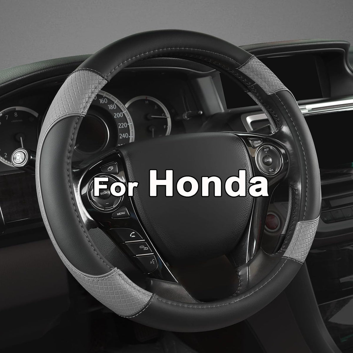GIANT PANDA Microfiber Leather Steering Wheel Cover for Honda Accord,Civic,CR-V,HR-V,Pilot(Diamond-Pattern-Black-Standard Size)