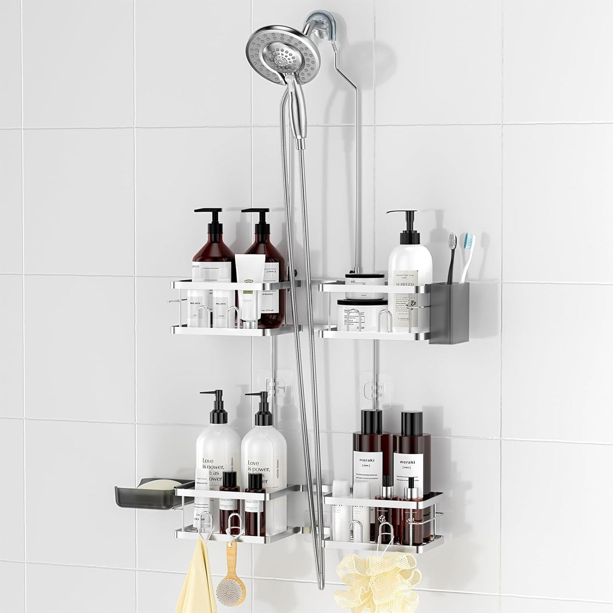 REINHARDT Adjustable Shower Caddy Hanging Rustproof Shower Organizer, Black