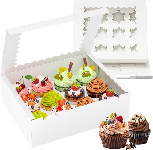 RYDDOY 4 Pack White Cupcake Boxes, Hold 12 Count Cupcake, Cupcake Carriers