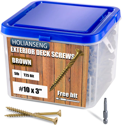 Deck Screws 3 Inch, #10 x 3'', Rust Resistant, Brown Epoxy Coated, Outdoor Screws, Torx/Star Drive, T25 Bit,5lb