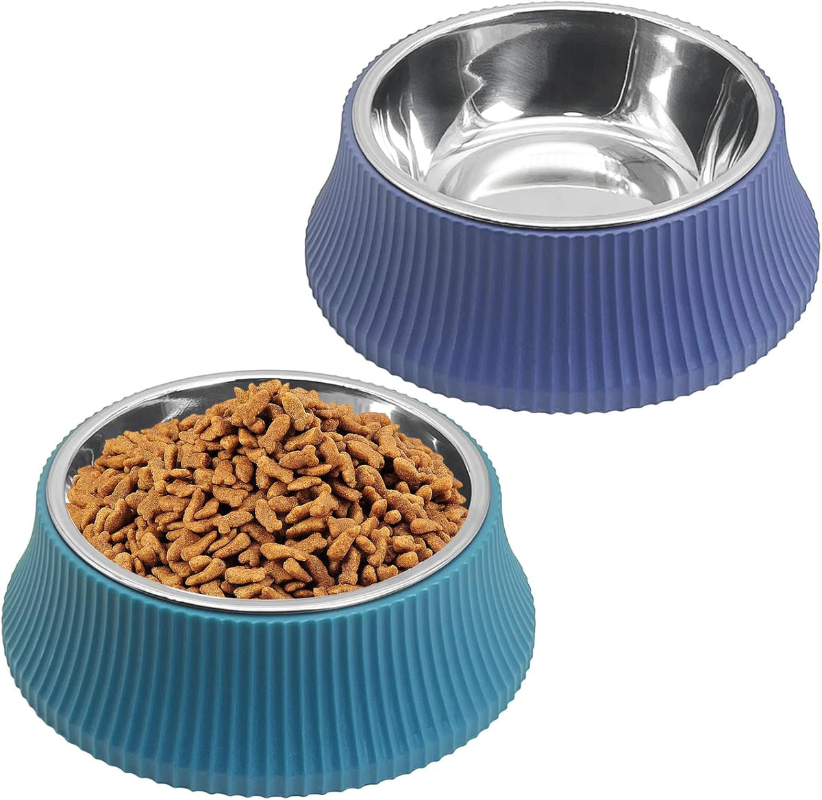 kathson Crate Dog Bowl, Removable Stainless Steel Hanging Pet Kennel Cage Bowl Food & Water Feeder Coop Cup for Puppy, Cat, Rabbit, Guinea Pigs Ferret Bird (2 PCS, Size: M, Blue and Green)
