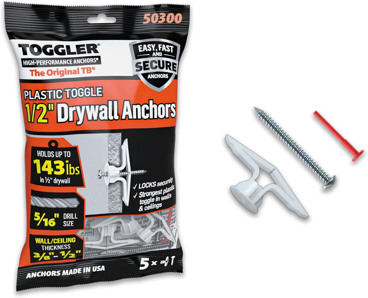 TOGGLER Toggle TB Drywall Anchor with Screws, 20 Pack, 3/8" to 1/2"