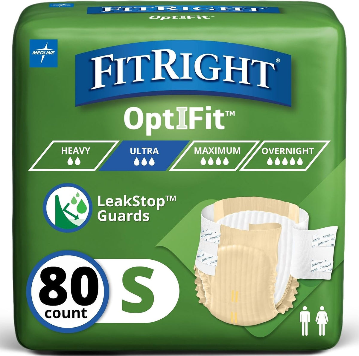 FitRight Adult Diapers, Ultra Heavy Absorbency, L (Waist Size 44in-56in), 20 Count, OptiFit Incontinence Briefs for Men and Women, Disposable, Moisture-Wicking, Leak Protection,
