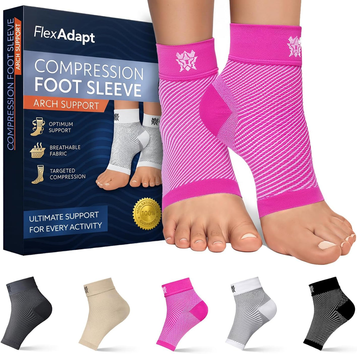 Compression Socks for Plantar Fasciitis & Achilles Tendonitis Relief – 2 Pair of Ankle Compression Sleeves for Foot Swelling, Heel Spurs, Pain & Fatigue – Comfortable Arch Support Brace for Daily Use (Black, Medium)