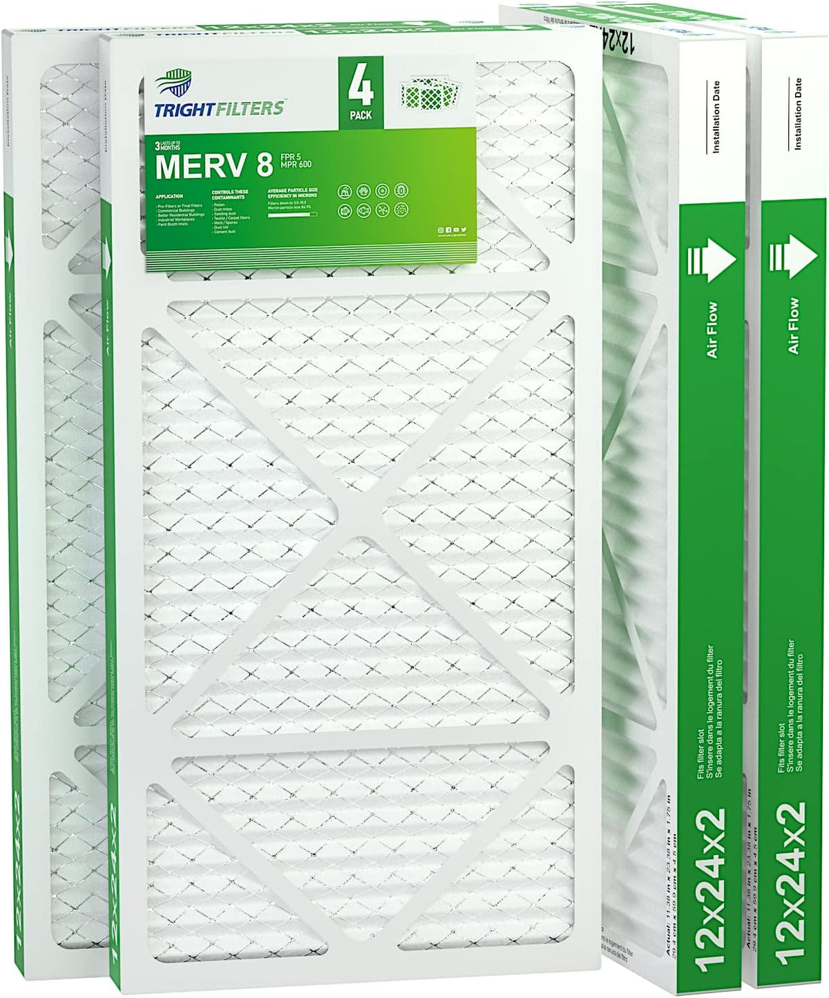 TRIGHTFILTERS 12x12x1 Air Filter 6 Pack, MERV 8 Pleated Home HVAC AC Filter