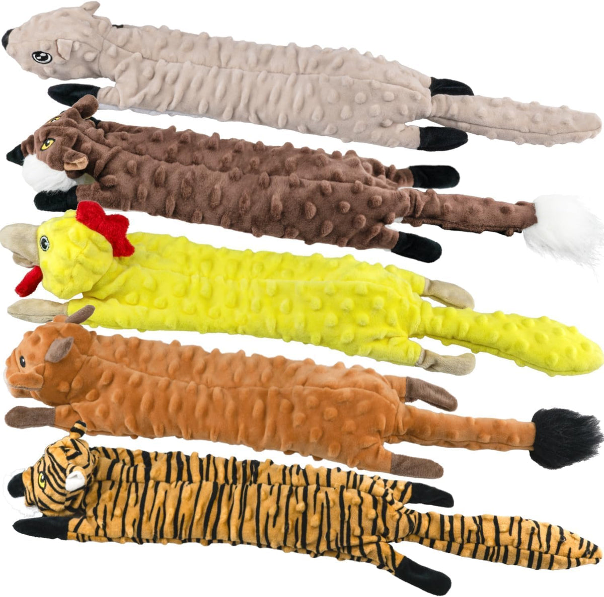 SHARLOVY Dog Squeaky Toys 5 Pack, Pet Crinkle Toy No Stuffing Animals Plush | Dog Chew for Large and Medium, Small Puppy Teething for Boredom