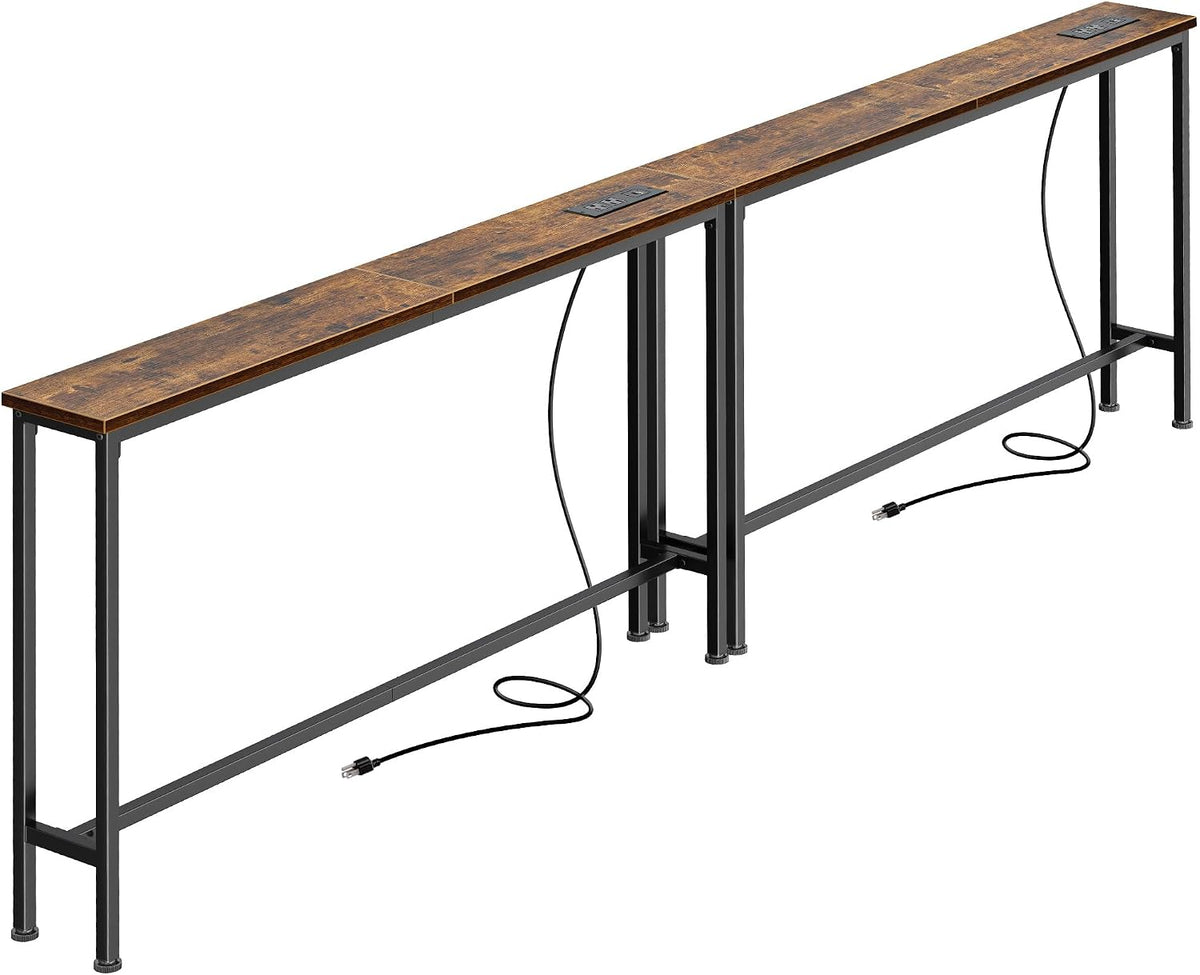 SUPERJARE 78.8 inch Narrow Behind Couch Table with 2 Charging Stations