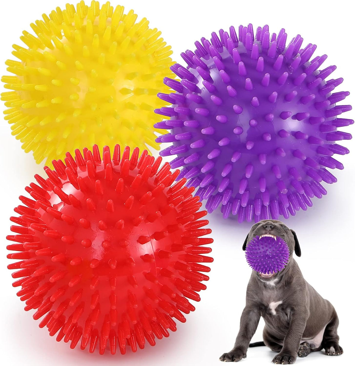 VITEVER 3.5” Squeaky Dog Toy Balls (6 Colors) Puppy Chew Toys for Teething, BPA Free Non-Toxic, Spikey Dog Balls for Medium, Large & Small Dogs, Durable Toys for Aggressive Chewers