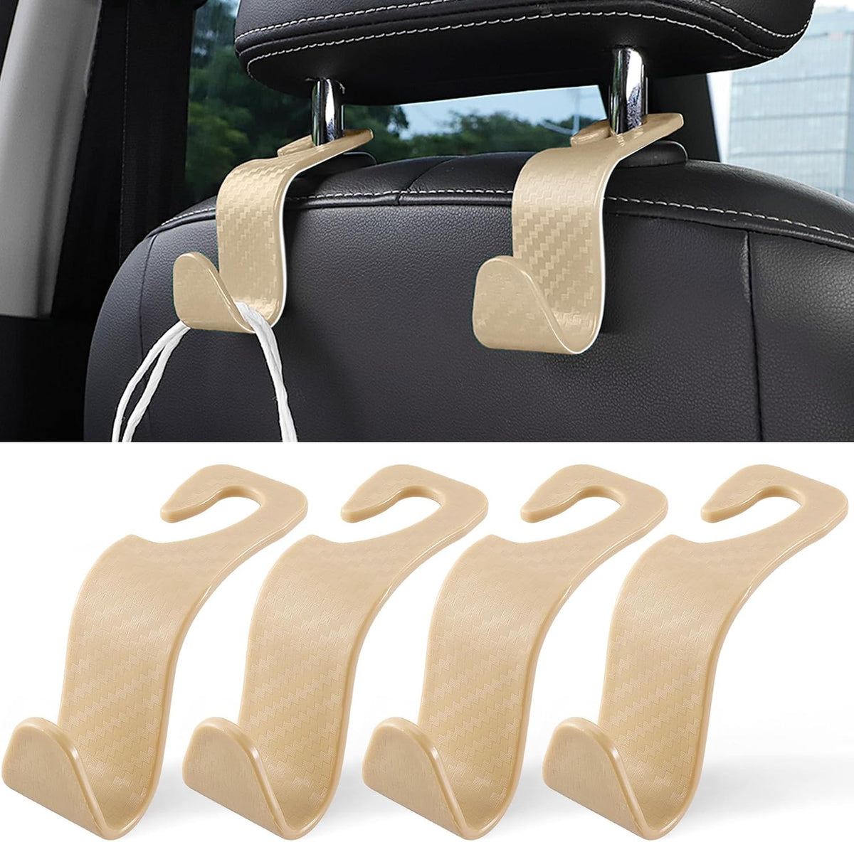 LivTee Car Seat Headrest Hook, Auto Seat Hook Hangers Storage Organizer Interior Accessories for Purse Coats Umbrellas Grocery Bags Handbag, 4-Pack