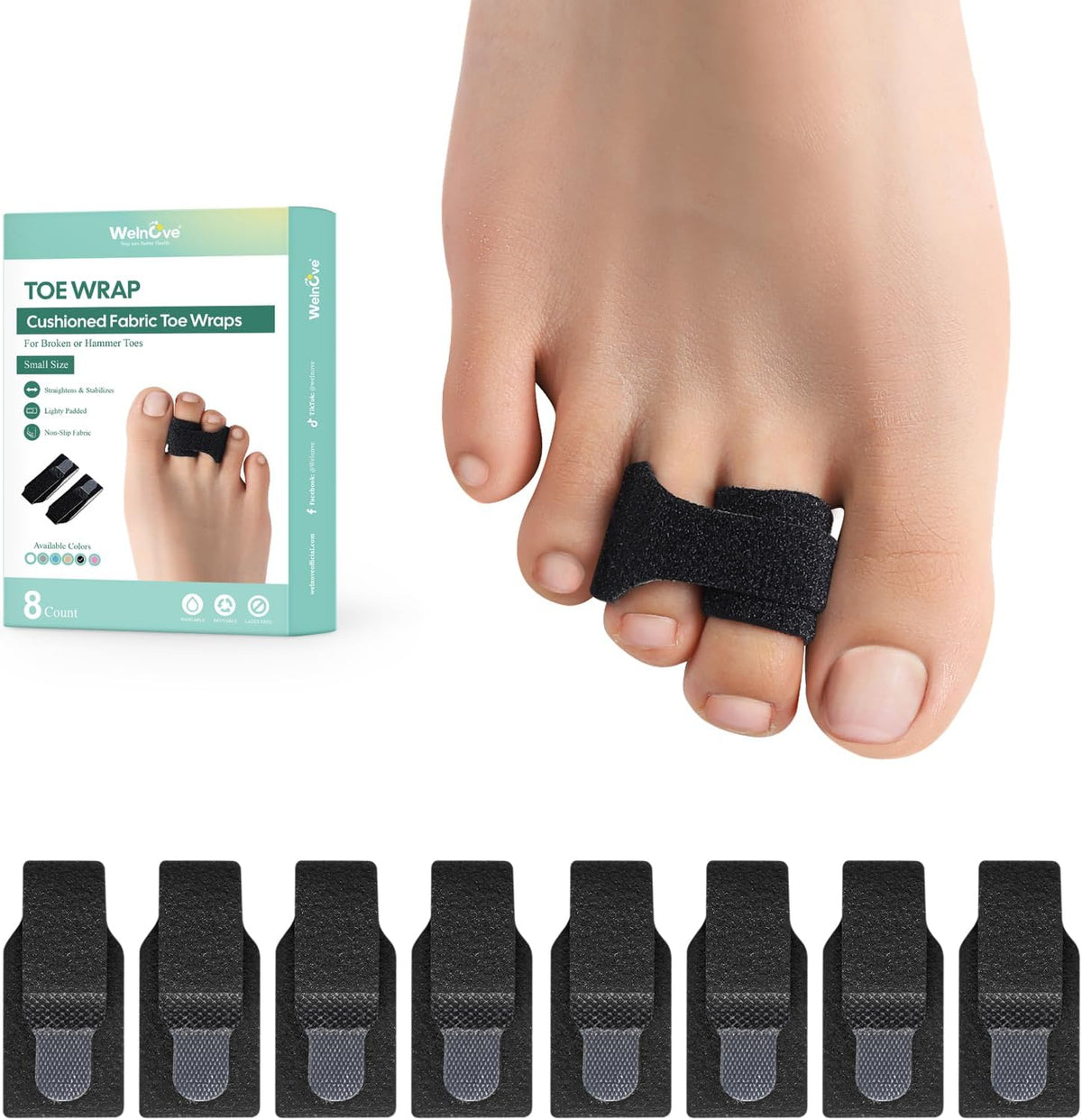 Welnove Hammer Toe Straightener and Corrector - Broken Toe Wraps 8 Ct Large