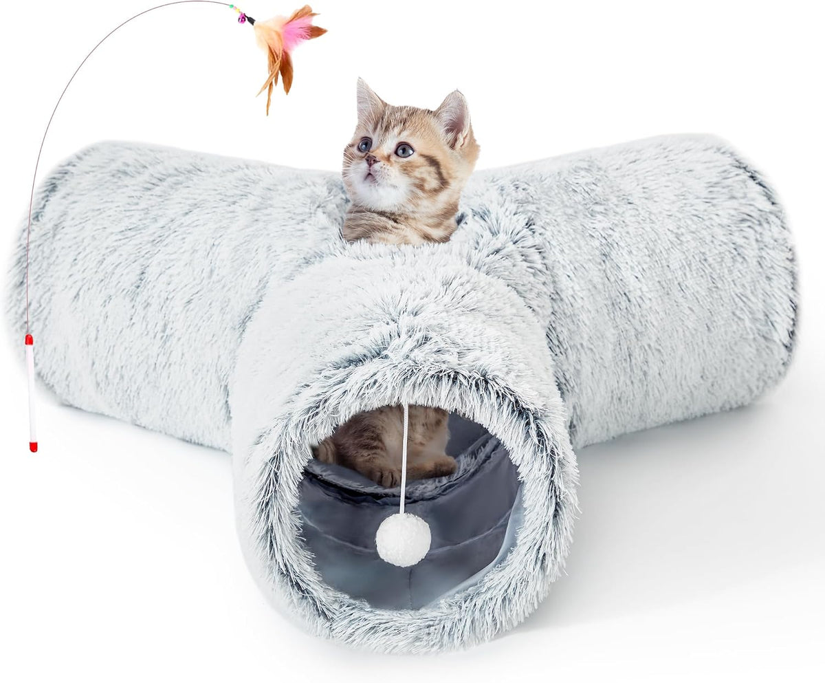 Tempcore Cat Tunnel, 3-Way Collapsible Toy for Indoor Cats, Black & Blue