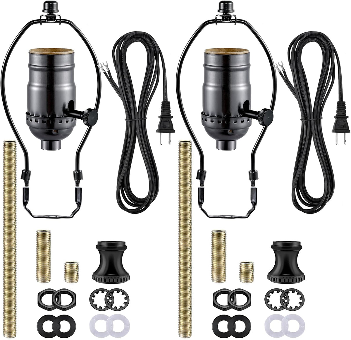 Lamp Rewire Kit - 3-Way Socket With Matching Cord and Harp Set for Table or Floor Lamp Repair, Essential Hardware for DIY Design (Antique Brass, 1)