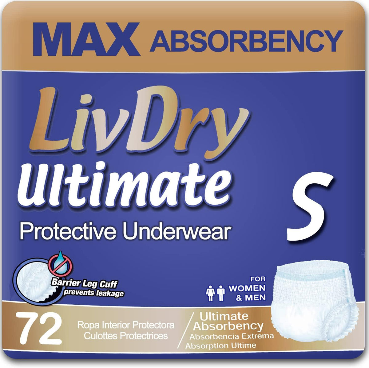 LivDry Ultimate Adult Incontinence Underwear, Max Absorbent Adult Diapers with Leak Protection, Medium, 68-Pack