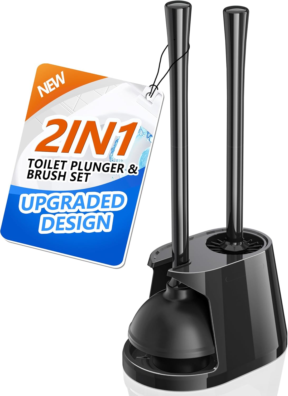 Toilet Plunger and Brush Set, Bowl Brush and Heavy Duty Toilet Plunger with Ventilated Holder, 2-in-1 Toilet Brush and Plunger Combo for 5.3-inch Toilet Drain Bathroom Deeply Cleaning(White & Grey)