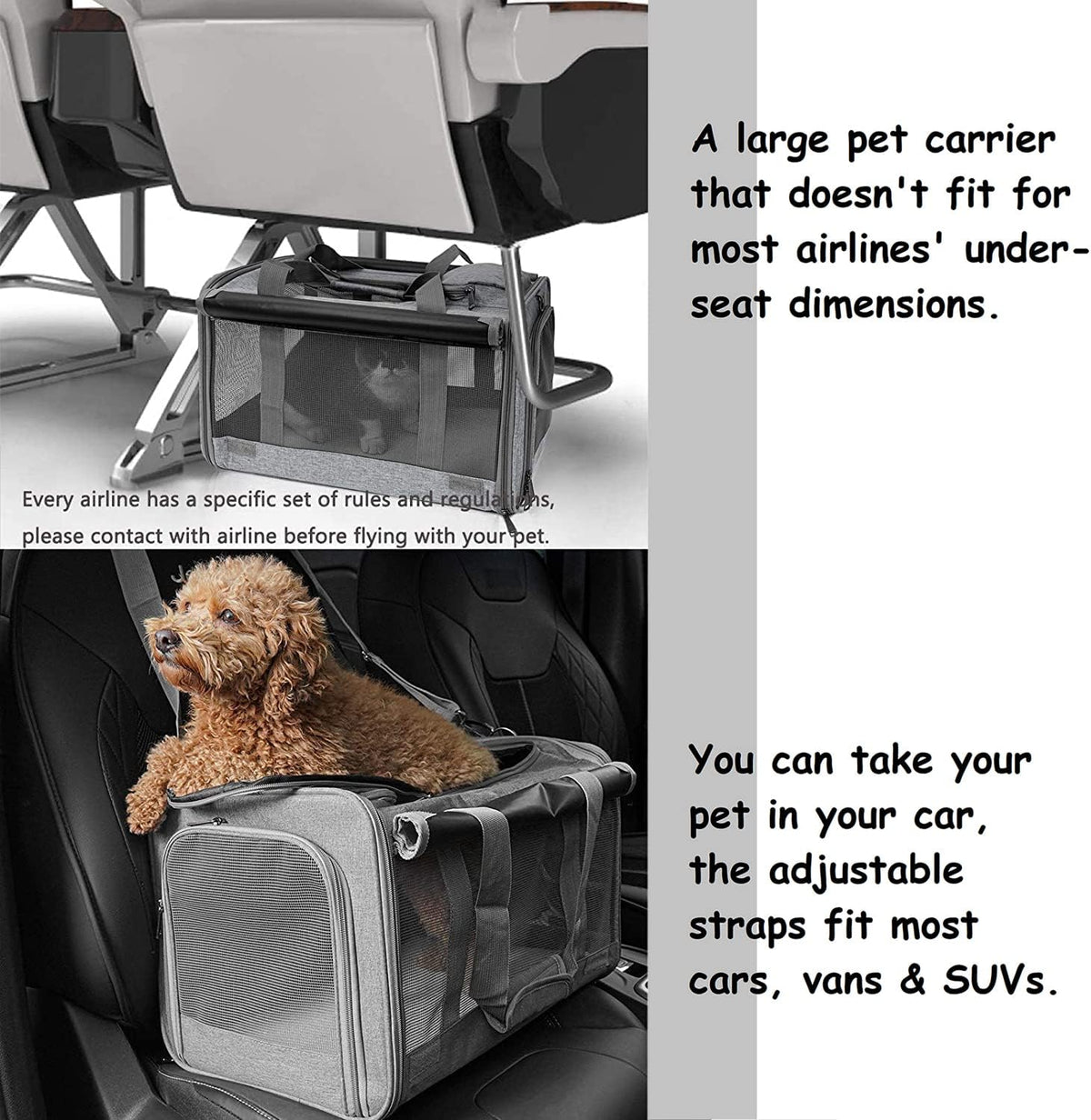 GAPZER Pet Carrier for Large Cats up to 20lbs Soft-Sided Privacy Protection