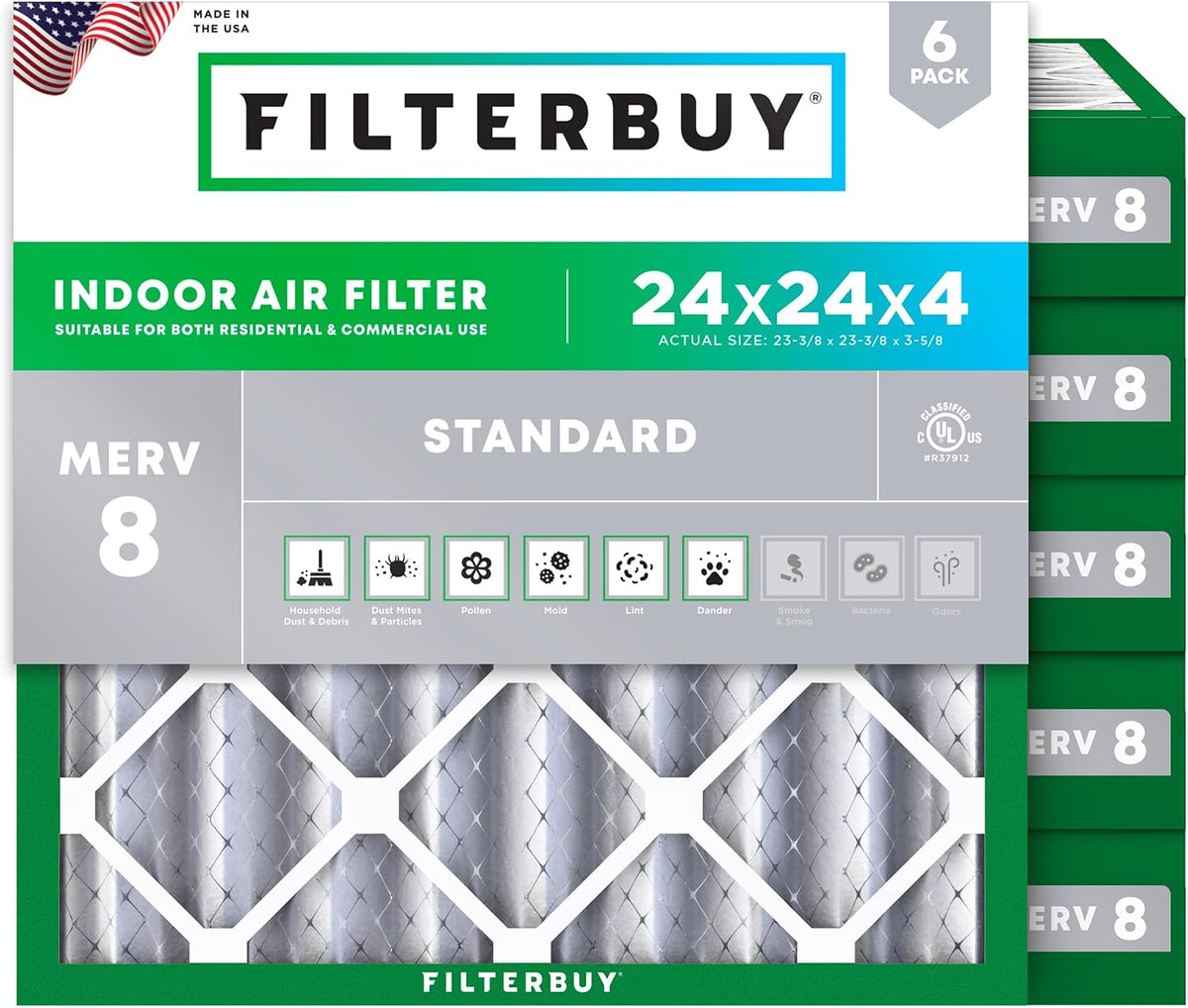 Filterbuy 16x25x1 Air Filter MERV 8 Dust & Allergy Defense (6-Pack)