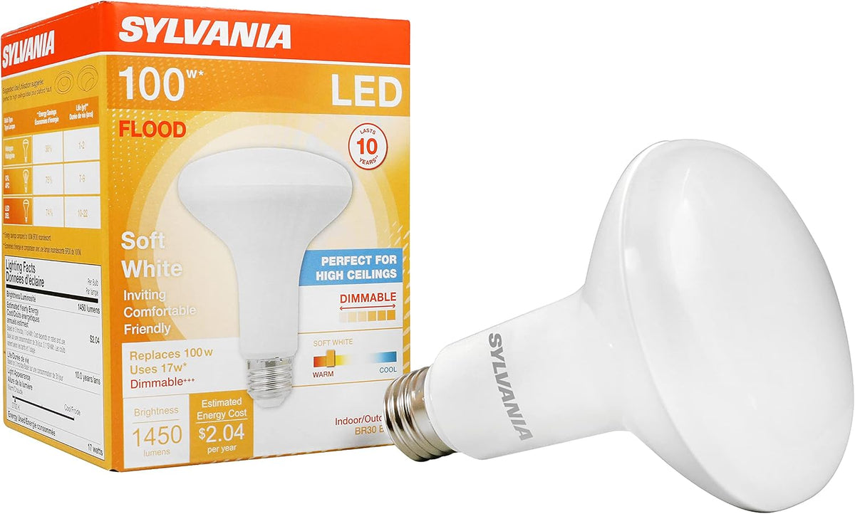 Sylvania ECO LED BR30 Light Bulb, 65W = 10W, Dimmable, Frosted Finish, 650 Lumens, 2700K, Soft White - 4 Pack (40870)