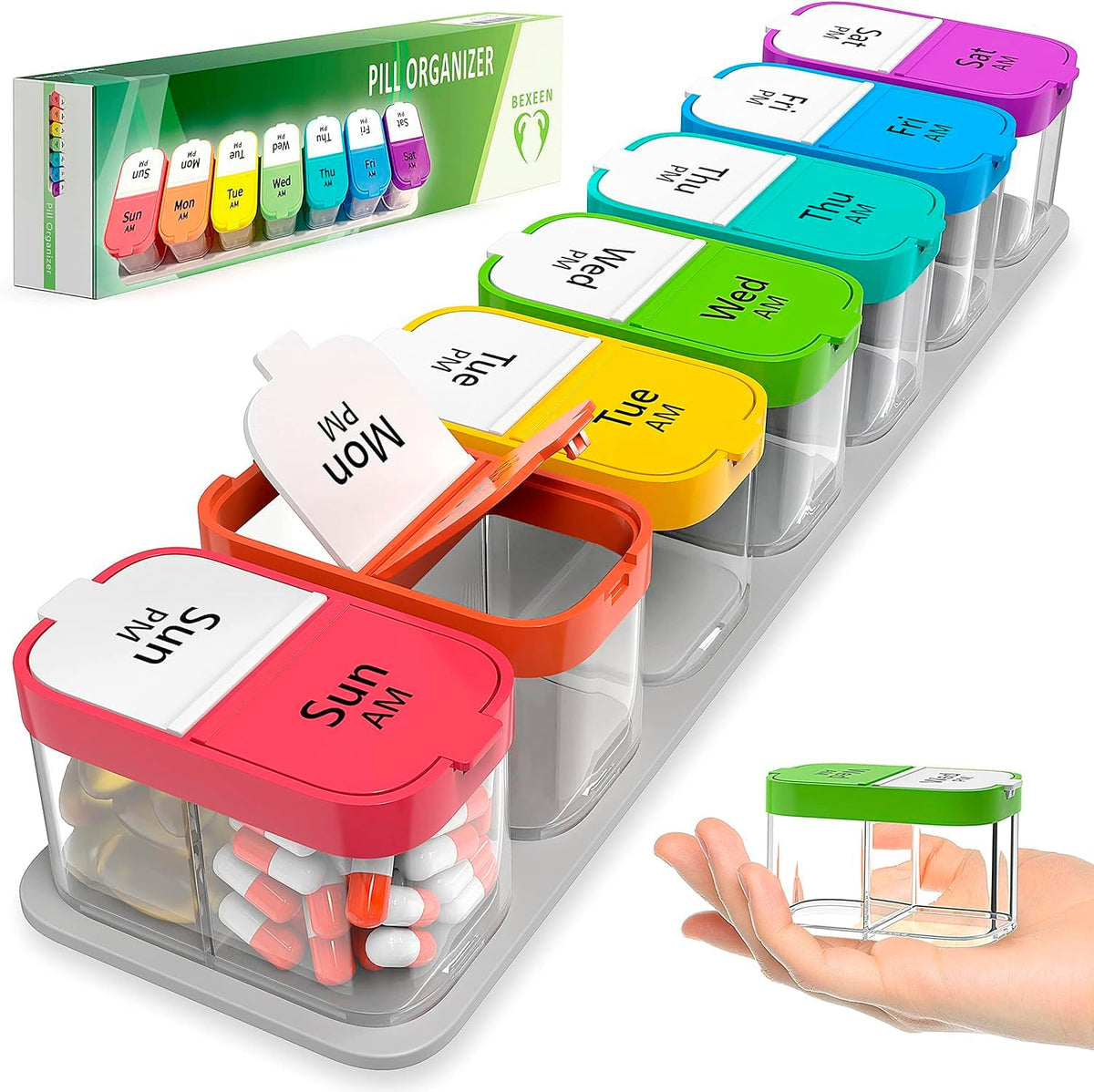 Extra Large Pill Organizer – Weekly Pill Box 7 Day AM PM for Big Vitamins & Supplements, Large Capacity Medication Dispenser with 7 Detachable Compartments, XL Pill Organizer 2 Times a Day