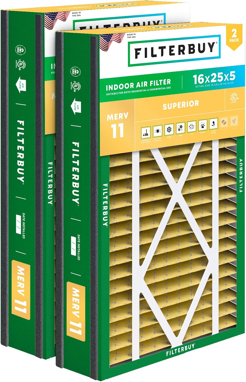 Filterbuy 20x25x5 Air Filter MERV 11 Pet & Allergy Defense (2-Pack)