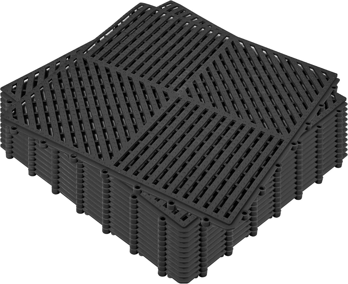 ToLanbbt Modular Interlocking Cushion 12P 11.8" x 11.8" Interlocking Rubber Floor Drain Holes Non-Slip Splicing Drainage Mats for Deck, Shower, Kitchen, Drain Pool, Sauna Bath, Indoor Outdoor (Black)
