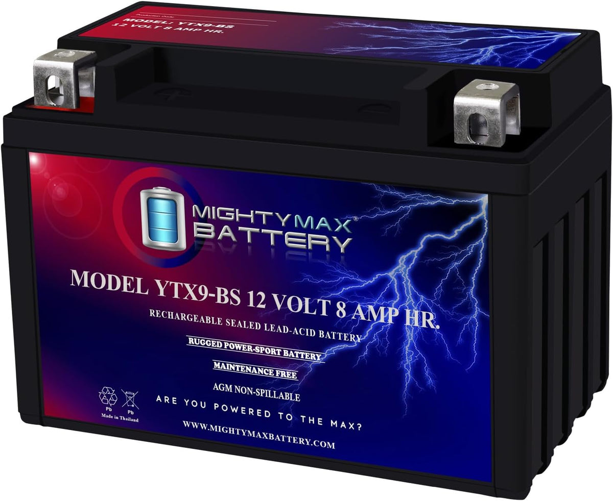 Mighty Max Battery YTX9-BS -12 Volt 8 AH, 135 CCA, Rechargeable Maintenance Free SLA AGM Motorcycle Battery
