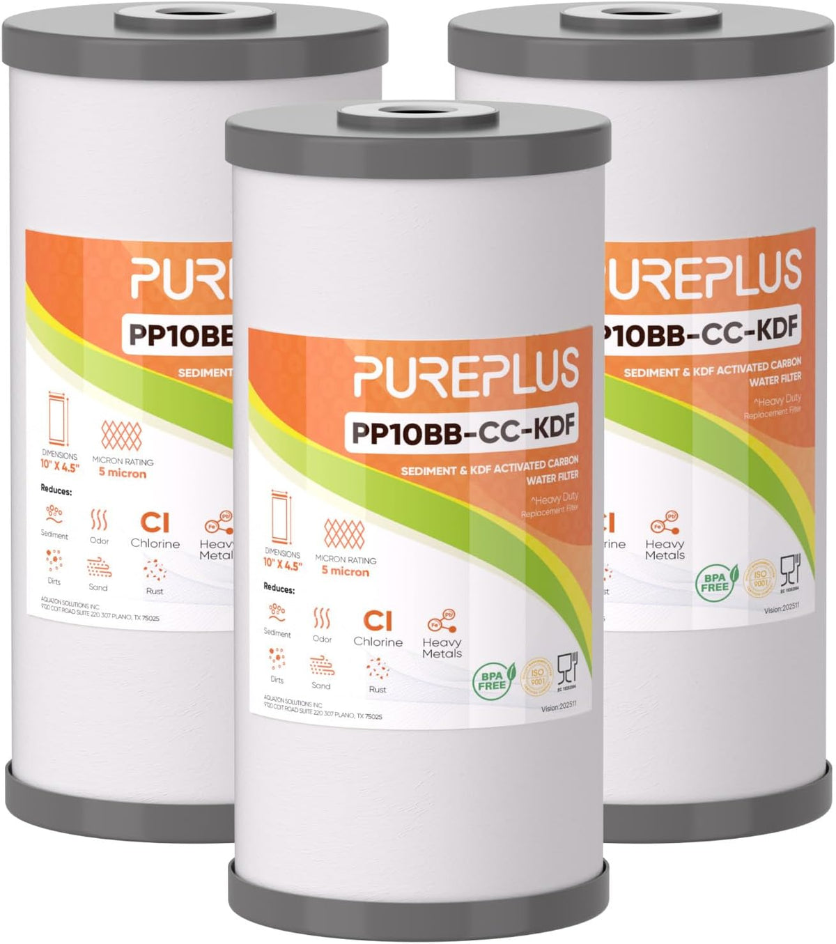 PUREPLUS 5 Micron 10" x 4.5" Whole House Sediment and Carbon Water Filter Replacement Cartridge for GE FXHTC, GXWH40L, GXWH35F, GNWH38S, Culligan RFC-BBSA, WRC25HD, PP10BB-CC, Pentek RFC-BB, 2Pack