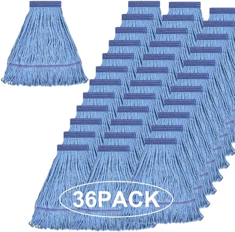Matthew Cleaning Heavy Duty Mop Head Commercial Replacement for General and Floor Cleaning , Wet Industrial Blue Cotton Looped End String Head Refill (Pack of 3) Blue