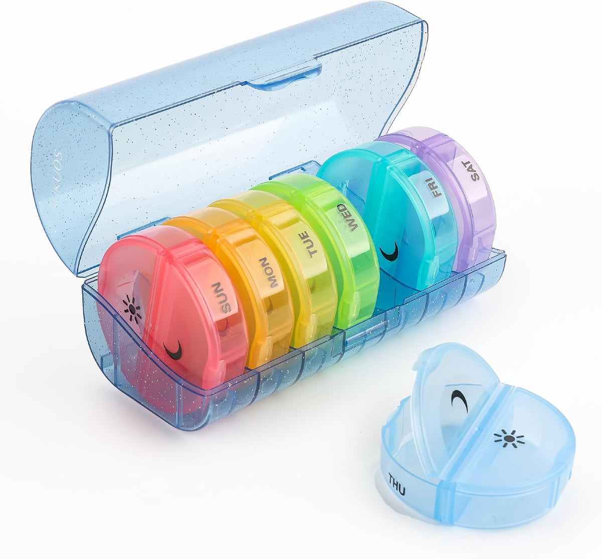 Sukuos Large Weekly Pill Organizer 2 Times a Day, Daily Pill Box 7 Day Easy to Open with Double Protection, AM PM Pill Case for Medicine/Vitamin/Fish Oil/Supplements