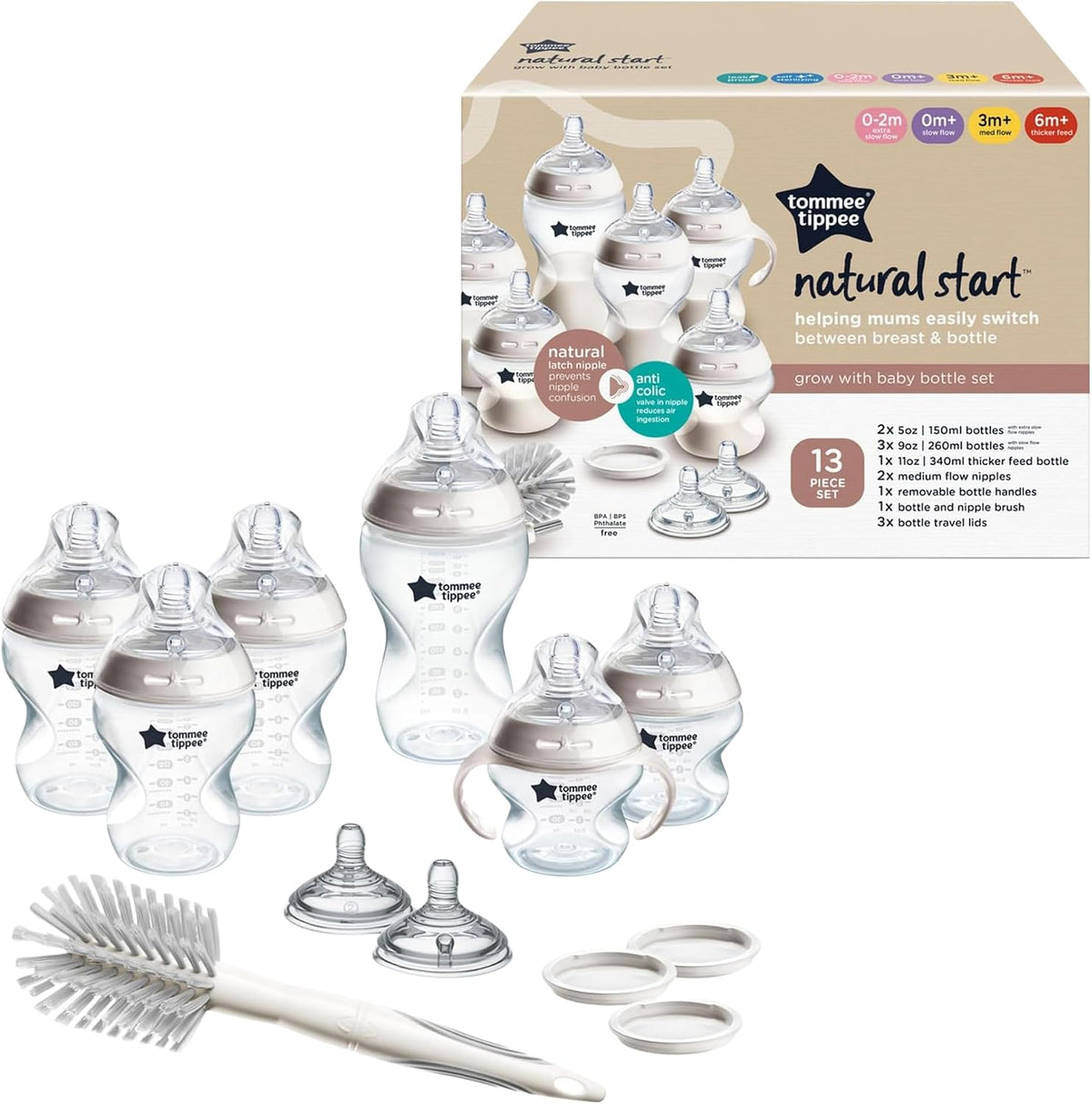 Tommee Tippee Natural Start Baby Bottle Set, Breast-Like Nipples, 0m+