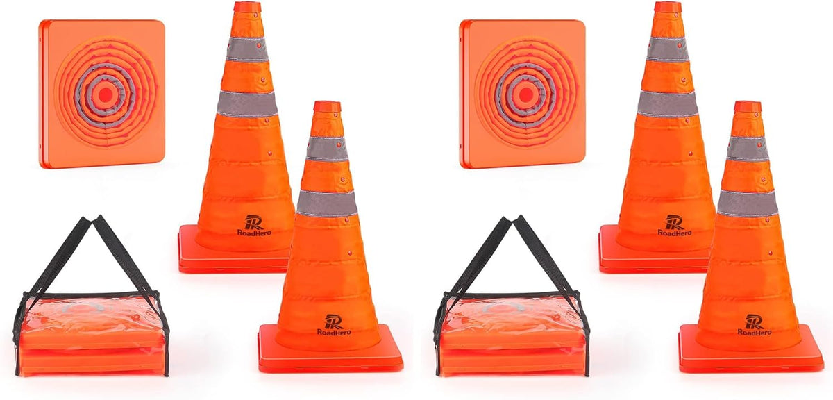RoadHero 28 Inch 4 Pack Collapsible Traffic Safety Cones with Bag, Orange