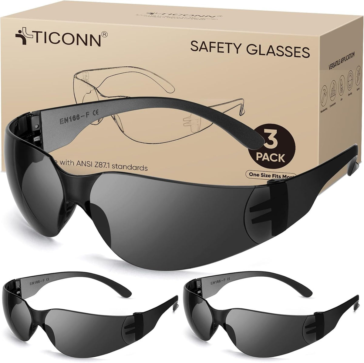 TICONN Clear Safety Glasses for Men & Women, ANSI Z87.1 Safety Goggles