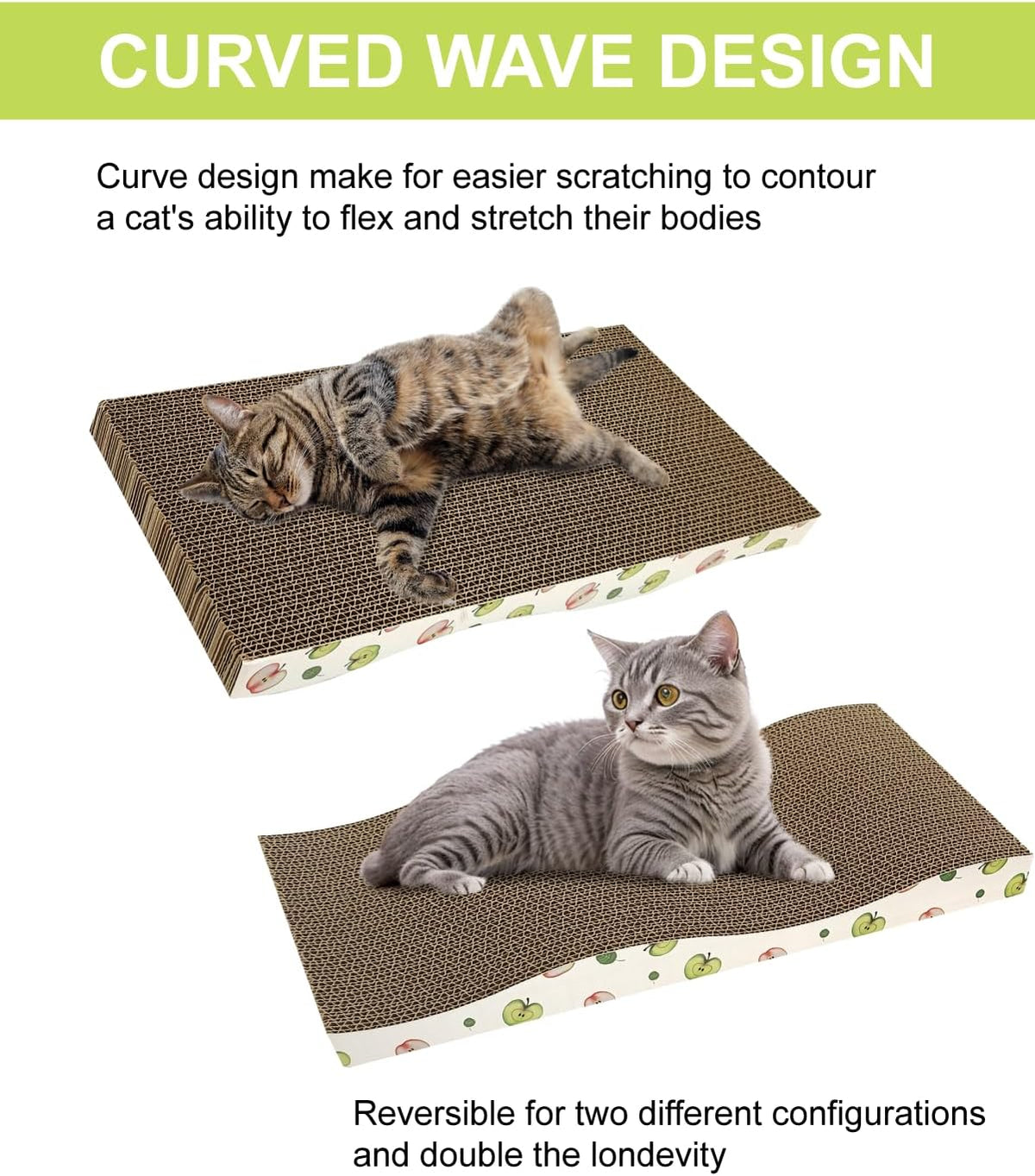 TIMHAKA Cat Scratching Board, Corrugate Cat Scratcher for Indoor Cats with Catnip, Cat Scratch Pad with Premium Scratch Textures Design, Cardboard Cat Scratcher with Double-Sided Usability (Pack of 2)