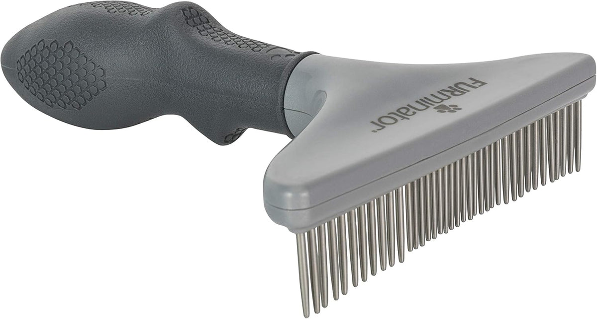 FURminator Dog/Cat Grooming Rake, Grooming Tool, Removes Loose Hair and Tangles, Gray