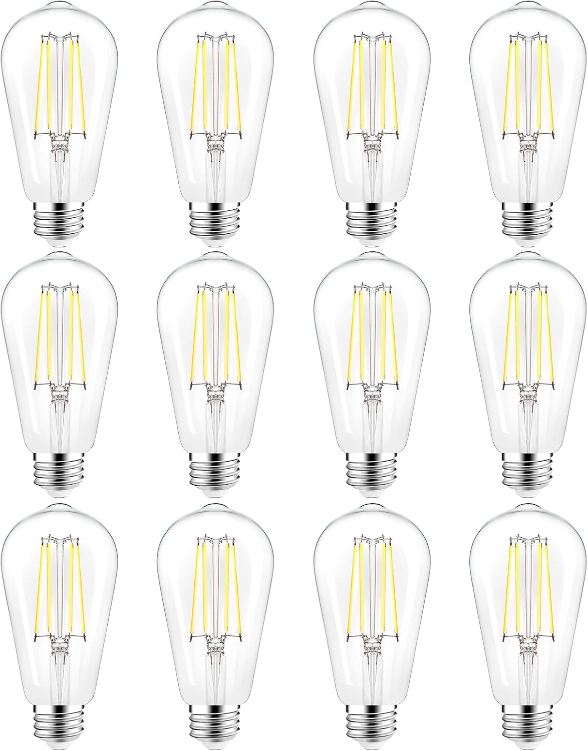 PARTPHONER LED Light Bulbs Dimmable Vintage Edison Bulb, E26 LED Bulb 60W Equivalent 720 Lumens, Warm White 2700K, ST58 Antique LED Filament Bulb CRI 85+, Clear Glass, Pack of 4