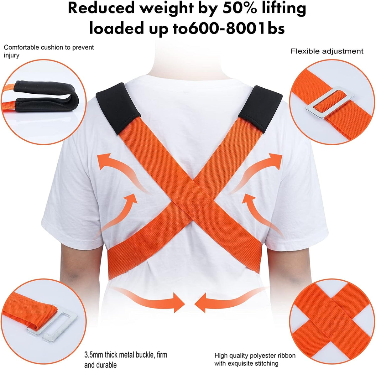 Moving Straps Lifting（Padded） one Person 2-Person Lifting and Moving System Appliance,for Harness Moving Mattress Couch Furniture Heavy Things,Suitable Professional Moving Body Strap Wrist Strap