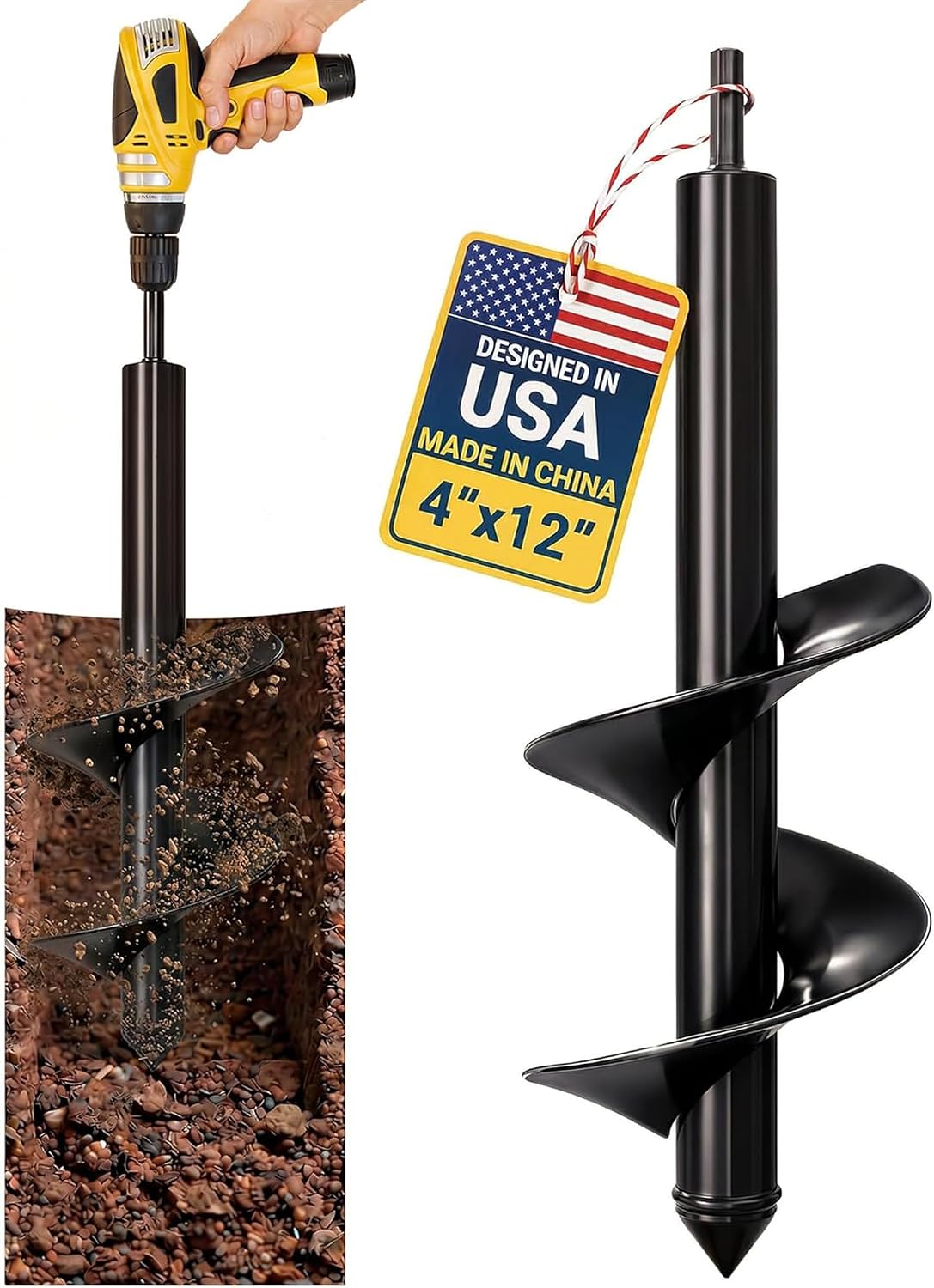 Garden Auger Drill Bit for Planting 1.6" x 16.5" -3/8" Hex Drive Compatible