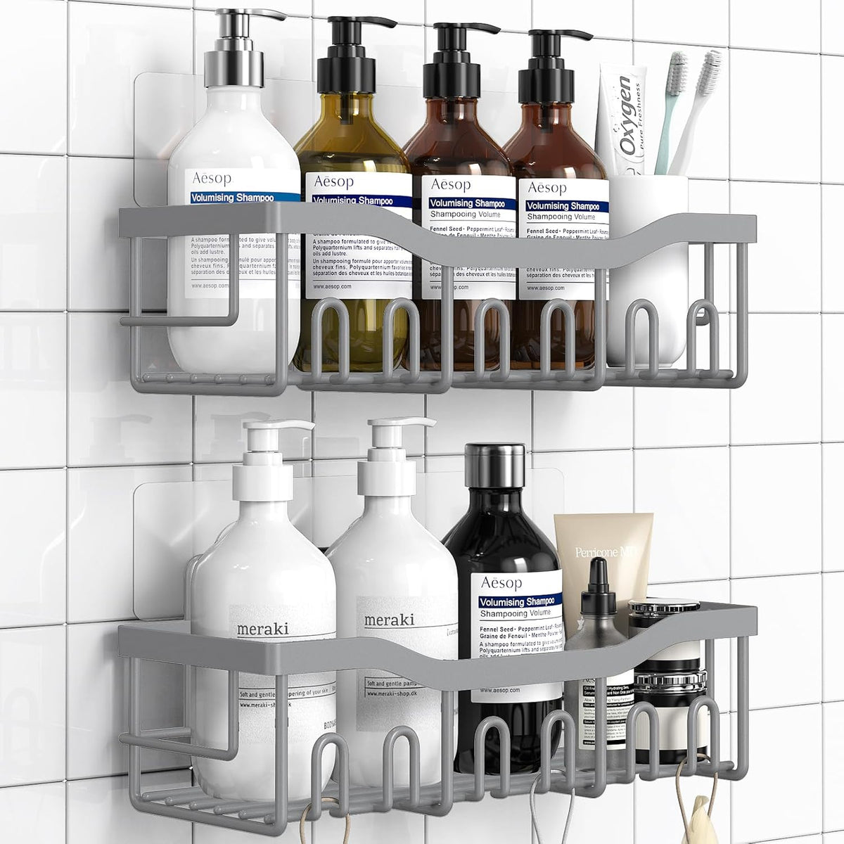 Shower Caddy 2 Pack,Adhesive Shower Organizer for Bathroom Storage&Home Decor&Kitchen organizers and storage,No Drilling,Large Capacity,Rustproof Stainless Steel Bathroom Organizer,Bathroom Decor Sets