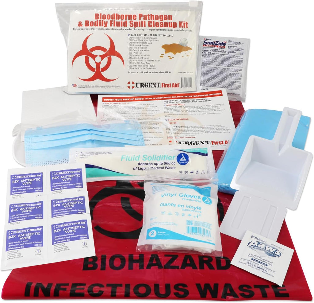22 Piece Bodily Fluid Cleanup Pack/Bloodborne Pathogen Kit - OSHA Compliant