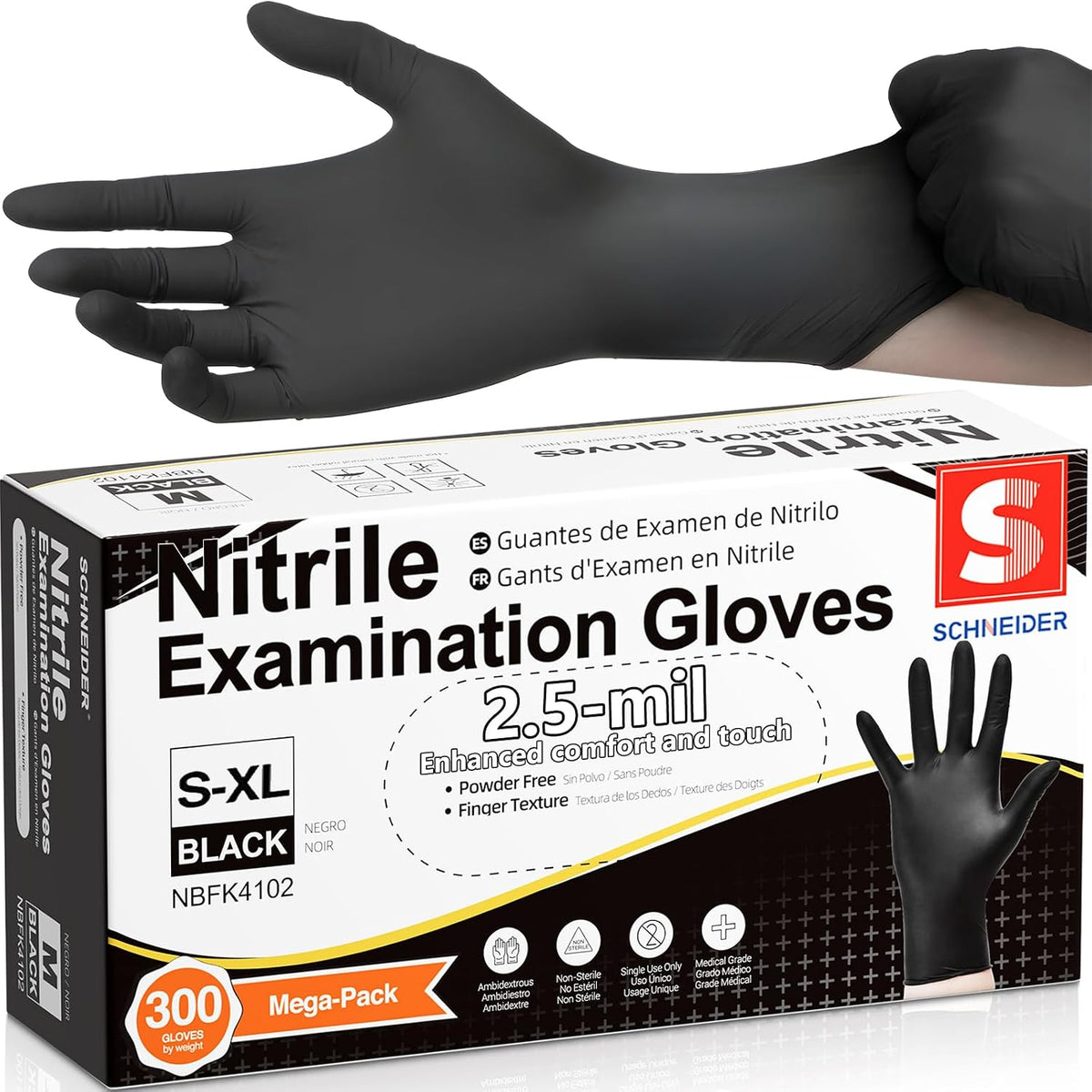 Schneider Black Nitrile Gloves, Gloves Disposable Latex Free, Powder Free