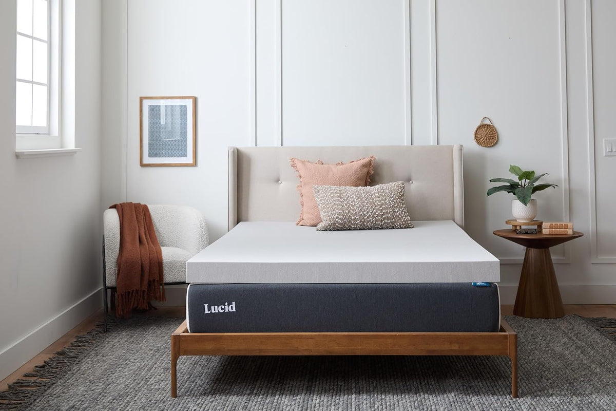 Lucid 4 Inch Memory Foam Mattress Topper, Twin XL Size – Cooling Gel Bed Topper – Preassure-Relieving Ultra Plush Feel – Ventilated Breathable Design – CertiPur Certified - Dorm Room Essentials