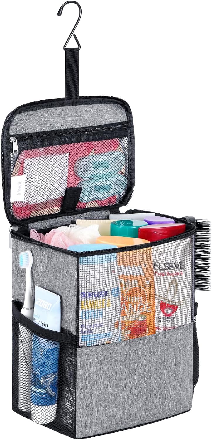 Lifewit Shower Bag Mesh Shower Caddy Portable College Dorm Room Essentials Tote Bag for Bathroom, Gym, Travel, Camping Quick Dry Hanging Shower Organizer Basket Toiletry Bag, Medium, Black